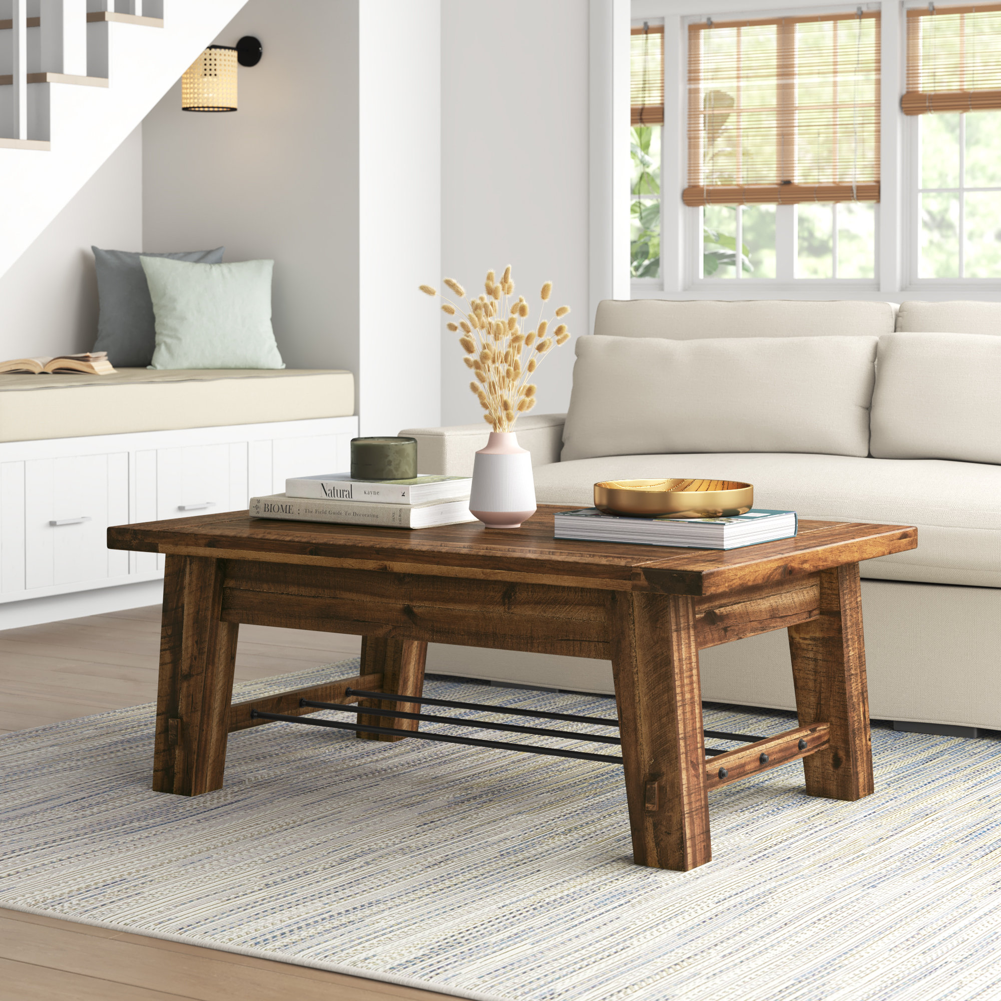 The Twillery Co. Daryl 48" Wide Industrial Rustic Solid Wood Metal ...